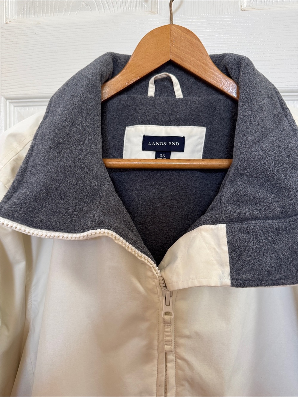 Lands' End Cream Utility winter Jacket with Gray Fleece Collar